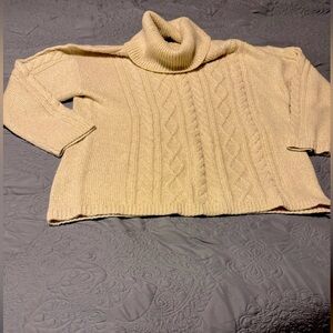 Talbots XL cowl neck sweater, cream with gold thread.